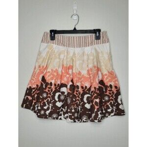 Y2k Wrapper orange brown flower print flirty boho preppy side zip skirt size 7